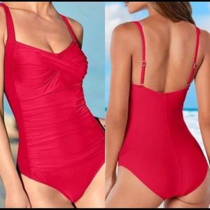 La Blanca red one piece swimsuit tummy control sz 12
